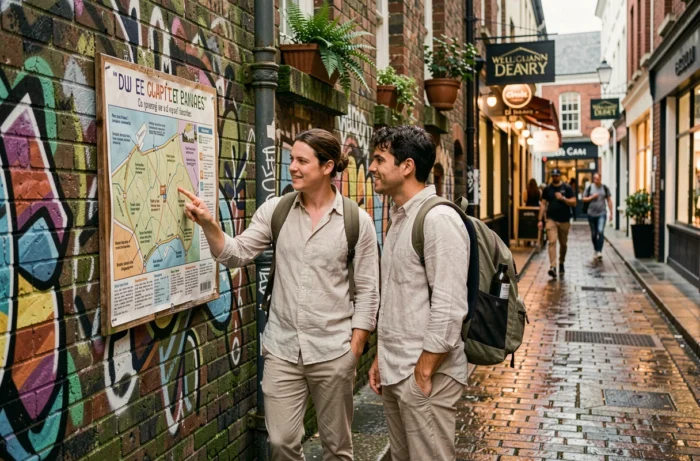 Couple francophone découvrant les ruelles et street art de Wellington lors d'un voyage en Nouvelle-Zélande
