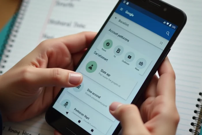 Gros plan de mains naviguant dans les paramètres de l'application Family Link sur un smartphone Android